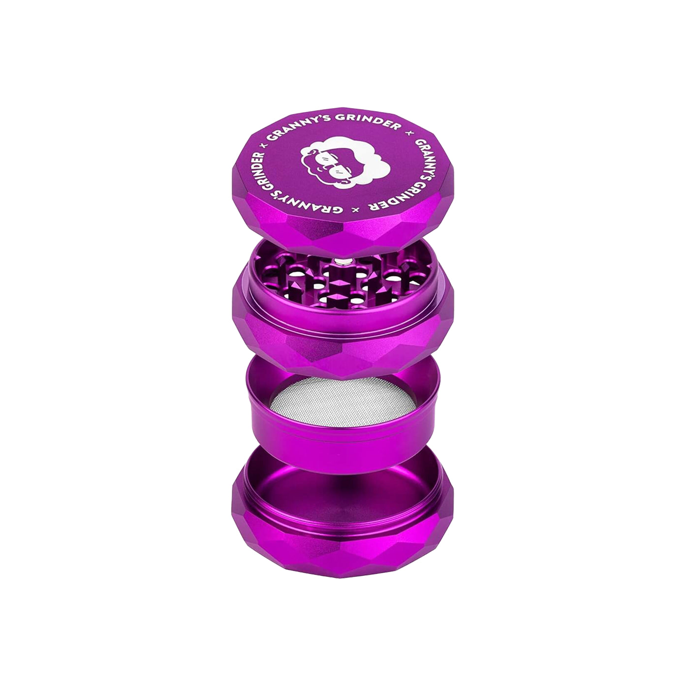 Grannys Weed Aluminium Grinder 63 mm – Lila, 4-teilig mit Pollensieb lila