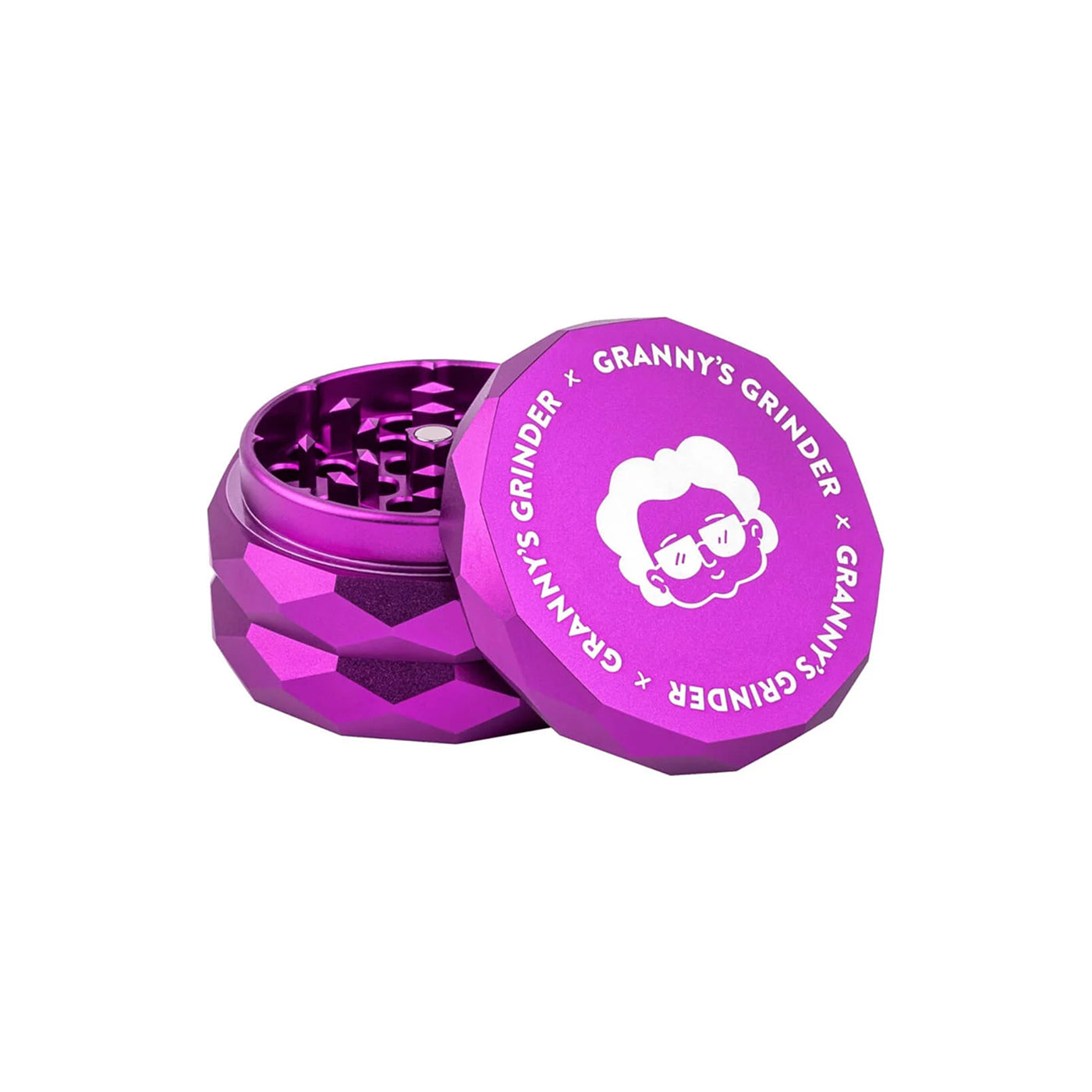 Grannys Weed Aluminium Grinder 63 mm – Lila, 4-teilig mit Pollensieb Lila