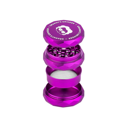 Grannys Weed Aluminium Grinder 63 mm – Lila, 4-teilig mit Pollensieb lila