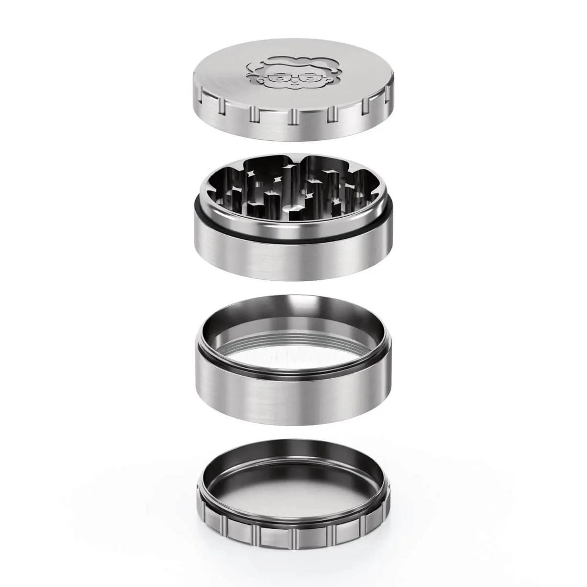 Granny’s Edelstahl Grinder 4-teilig – 63mm auseinander gebaut